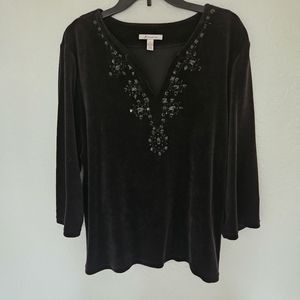 "JM Collection" Velour Beaded Black Top